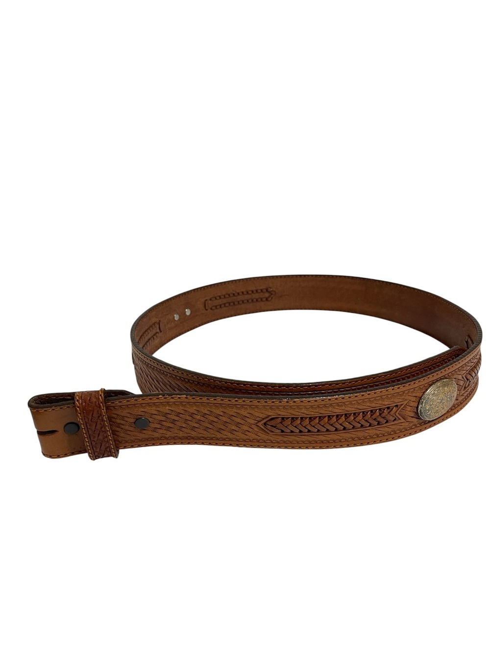 Silver Creek Brown Leather Embossed Braided Concho Western Belt Strap Size 36